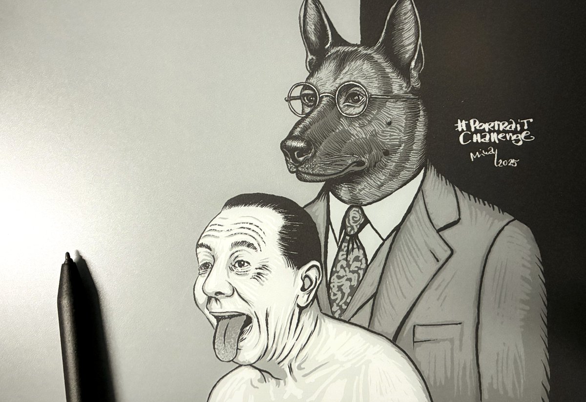 metacitizen's tweet image. My e-ink version @StudioTeaBreak #PortraitChallenge "Hugo Erfurth with his Dog" (1926) by Otto Dix #reMarkablepaper #thedailysketch