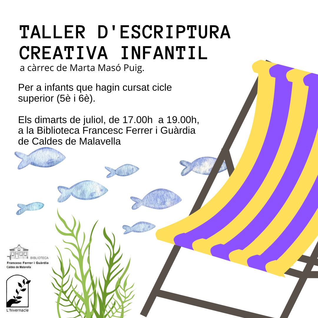 Caldes de Malavella (@ajcmalavella) on Twitter photo Inscripcions obertes al Taller d'Escriptura Creativa Infantil ✏️
➡️Adreçat a alumnat de 5è i 6è i dinamitzat per Marta Masó Puig
🗓️Els dimarts de juliol
⌚️De 17 a 19 hores
📍A la <a href="/BiblioCaldes/">Biblioteca de Caldes de Malavella</a>
Fes volar la imaginació i la ploma!
#CaldesdeMalavella Inscripcions obertes al Taller d'Escriptura Creativa Infantil ✏️
➡️Adreçat a alumnat de 5è i 6è i dinamitzat per Marta Masó Puig
🗓️Els dimarts de juliol
⌚️De 17 a 19 hores
📍A la <a href="/BiblioCaldes/">Biblioteca de Caldes de Malavella</a>
Fes volar la imaginació i la ploma!
#CaldesdeMalavella