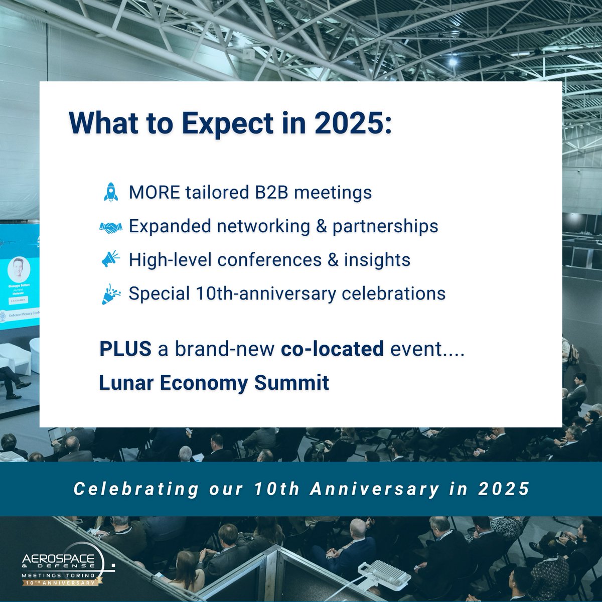 Aerospace and Defense Meetings Torino (@adm_torino) on Twitter photo What is A&DM Torino? 🤝
Italy’s leading event for the aerospace & defense industry returns this Dec for its 10th edition.
From tailored B2B meetings to new initiatives like <a href="/LunarEconSummit/">Lunar Economy Summit</a> 🌙
📍 Torino, Italy
📆 2–4 Dec
Register now: torino.bciaerospace.com
#ADM_Torino2025 What is A&DM Torino? 🤝
Italy’s leading event for the aerospace & defense industry returns this Dec for its 10th edition.
From tailored B2B meetings to new initiatives like <a href="/LunarEconSummit/">Lunar Economy Summit</a> 🌙
📍 Torino, Italy
📆 2–4 Dec
Register now: torino.bciaerospace.com
#ADM_Torino2025