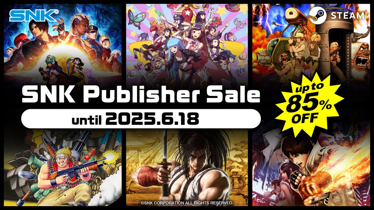 ✨SNK Publisher Sale is now live on Steam!✨
SAMURAI SHODOWN and KOF XV are available at special prices! 🎮
📆 The sale runs until Wednesday, June 18, 2025.
🔽 Check out the details here:
store.steampowered.com/publisher/SNK/…

#SNK #KOF #SAMURAISHODOWN