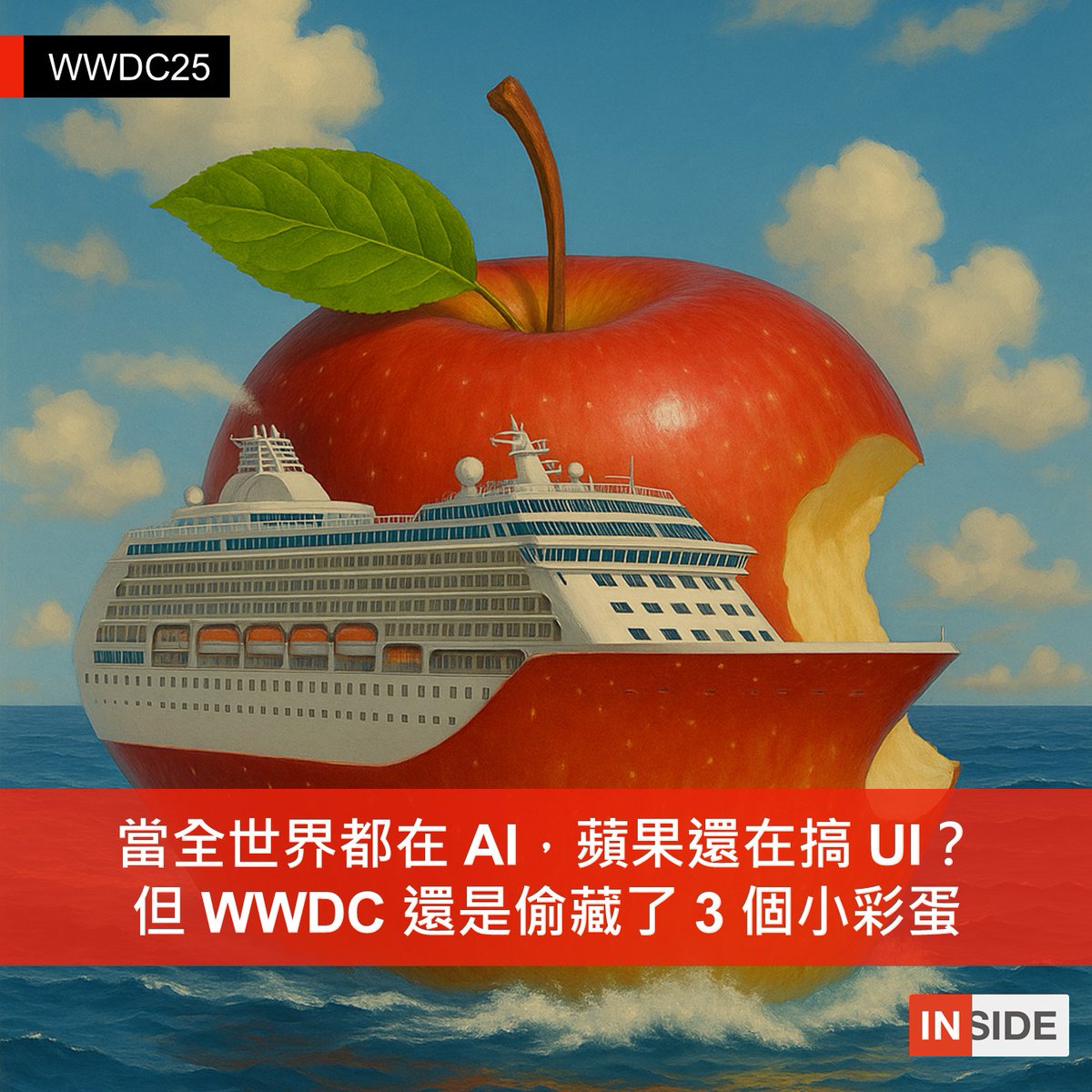 當全世界都在 AI，蘋果還在搞 UI？但 WWDC 還是偷藏了 3 個小彩蛋 bit.ly/3HR9dsY

大家看完今年 WWDC 的心情，除了玻璃視窗很漂亮外，就是像外界推測的一般，AI 仍沒什麼進展。在這場沒有過去 One more thing 神祕感的WWDC，還有什麼看點嗎？我們仍然可以從中看出蘋果這艘大船未來的航向明確