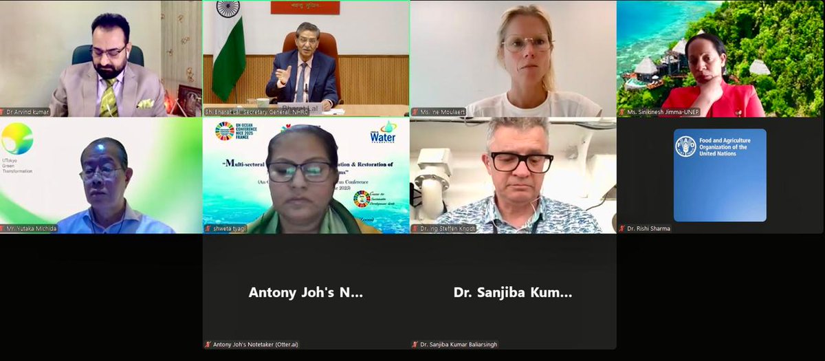 India_NHRC's tweet image. NHRC India Secretary General, Shri Bharat Lal delivered the Chair Address at the High-level Policy Dialogue on ‘Multisectoral Partnerships for Marine &amp;amp; Coastal Ecosystem Restoration’- an official #UNOceanConference side event by #IndiaWaterFoundation in Nice, France on 12th June.