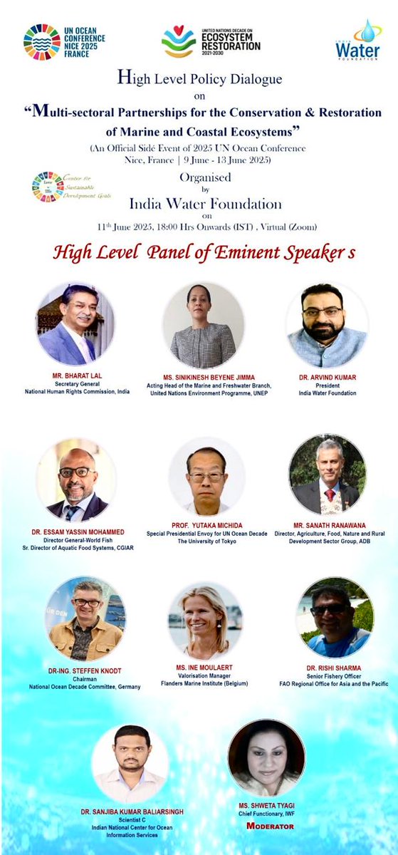 India_NHRC's tweet image. NHRC India Secretary General, Shri Bharat Lal delivered the Chair Address at the High-level Policy Dialogue on ‘Multisectoral Partnerships for Marine &amp;amp; Coastal Ecosystem Restoration’- an official #UNOceanConference side event by #IndiaWaterFoundation in Nice, France on 12th June.