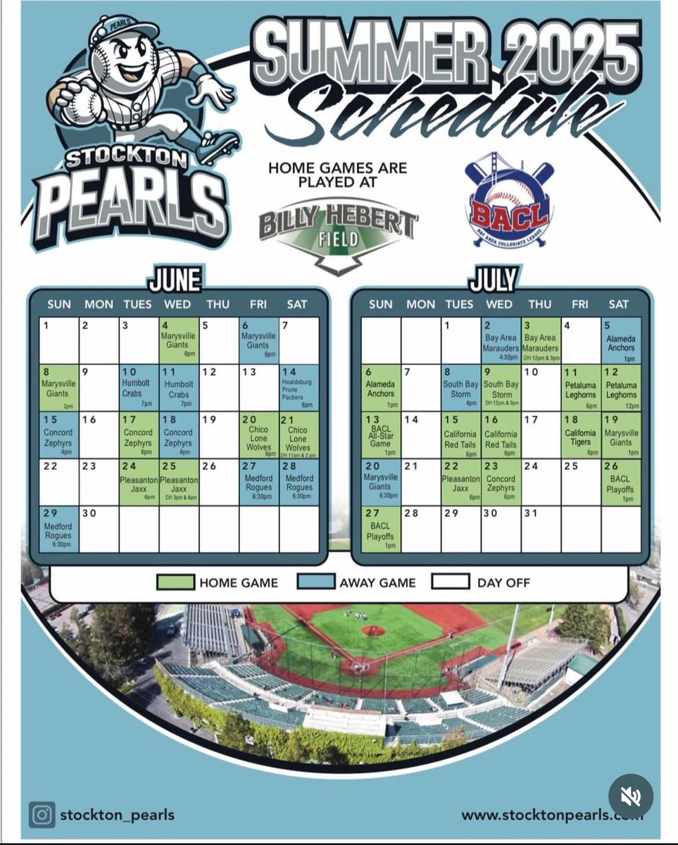 Here’s my summer ball schedule with the Stockton Pearls!!