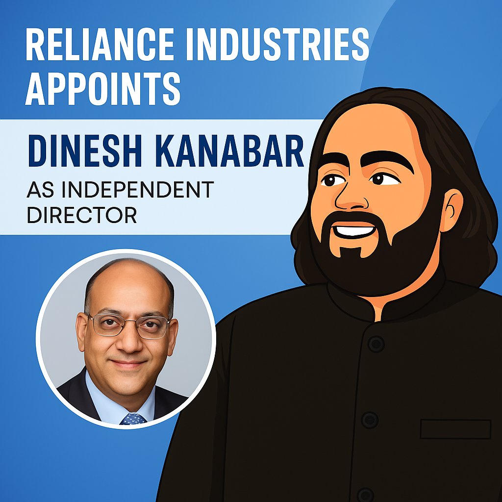 🚨 Reliance Industries appoints former Deloitte India CEO Dinesh Kanabar as Independent Director for a 5-year term, subject to shareholder approval. Move aligns with Anant Ambani’s growing role in shaping RIL’s future leadership.
#Reliance #DineshKanabar #CorporateNews