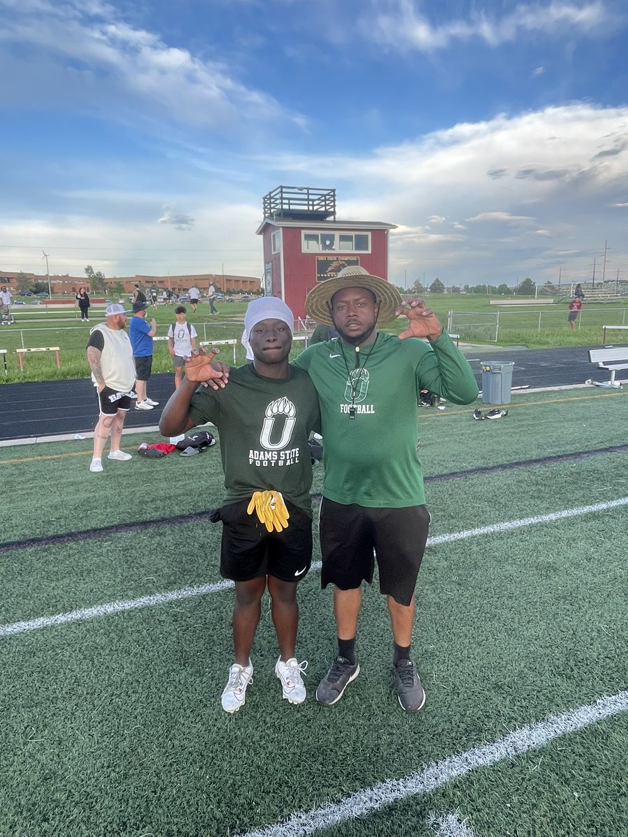 Thank you <a href="/coacholney/">Coach Nic Olney</a> again for the personal invite to <a href="/asugrizzliesfb/">Adams State Football</a> camp. Thank you <a href="/CoachZBanner/">Ziere Banner</a> coaching me up today and allowing me to have a great camp looking forward to the program! <a href="/CoachGallasASU/">Coach Levi Gallas</a> <a href="/FBCoachGerman/">Jesse German</a>