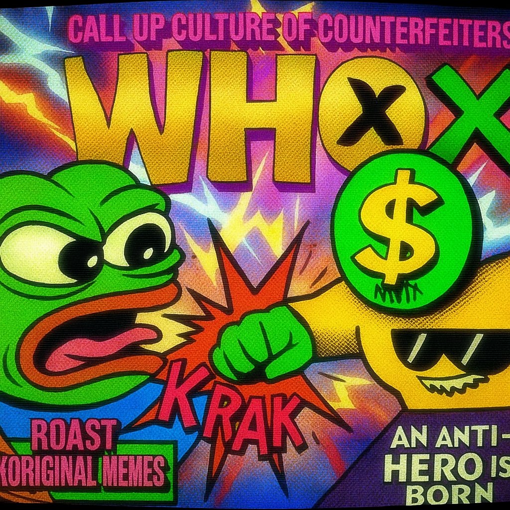 ElSalzi's tweet image. 🔥 WHOxKRAK! Meme War Begins!
💥 Unoriginal roast, let it burn completely.
🦸‍♂️ WTF comes as the Web3 anti-hero you didn&apos;t ask for, but needed.🔥🔥🔥

#WTFvsPepe 
#IPVgilante
#MemeBattleRoyal
#Blockbook