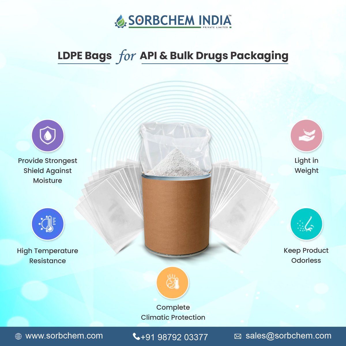 SorbchemIndia's tweet image. Our LDPE bags are used in various applications, including specialty films, linings in medical capsules, tablets, API powder, Bulk Drugs, and pharmaceutical packaging.

Website: sorbchemindia.com/categories/ldp…

#PharmaPackaging #LDPEBags #MedicalGradePackaging #APIStorage #TabletPackaging