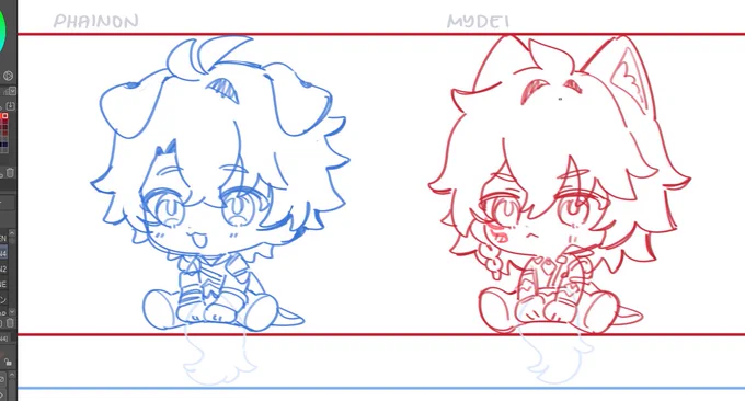 cramming for blushcon here is puppynon and meowdei wip 🥹 