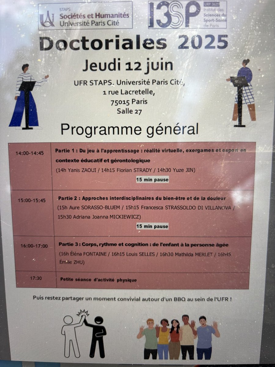 Les doctoriales de notre ⁦<a href="/Labo_I3SP/">Institut Sport-Santé</a>⁩ ⁦<a href="/univ_paris_cite/">Université Paris Cité</a>⁩ ⁦<a href="/C3dStaps/">C3D STAPS</a>⁩