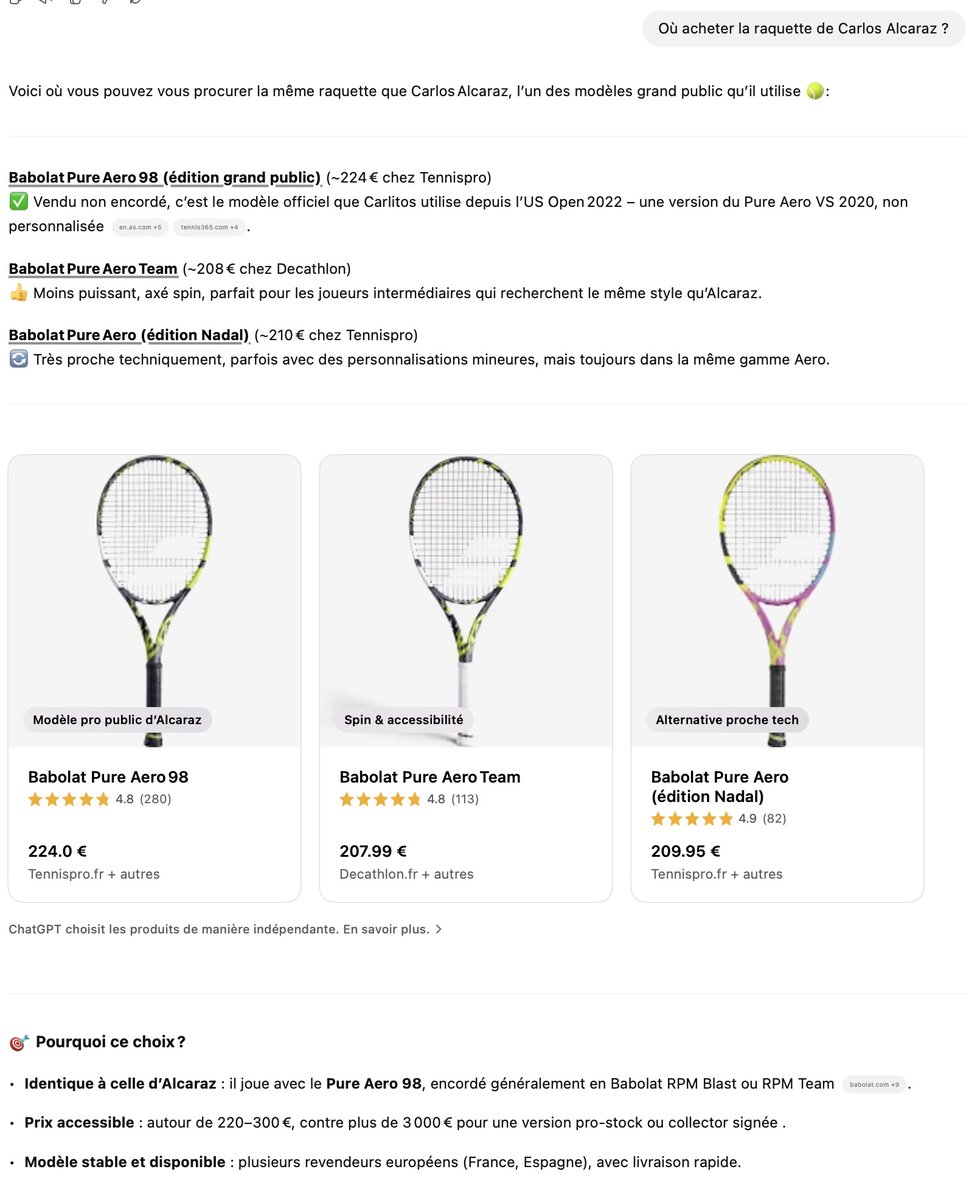 Je vois plein de blabla sur améliorer son article pour Chatgpt and co. Une personne donne un exemple de requête pour le coup vous avez plus à y gagner avec Google Shopping.