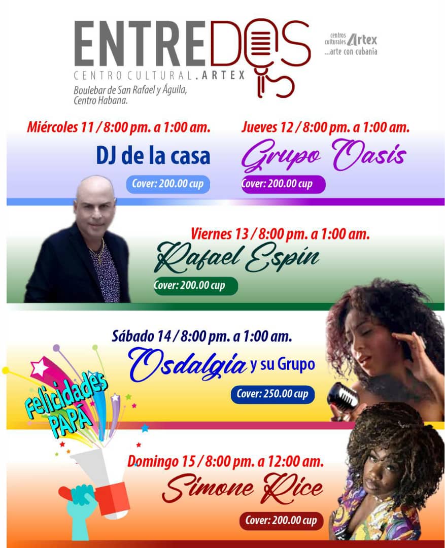 Se acerca Día de los padres y Centros Culturales Artex, te sugiere disfrutar de su variada programación y de la calidad de sus servicios.
Te esperamos!
#SomosArtexCuba 
#CubaEsCultura