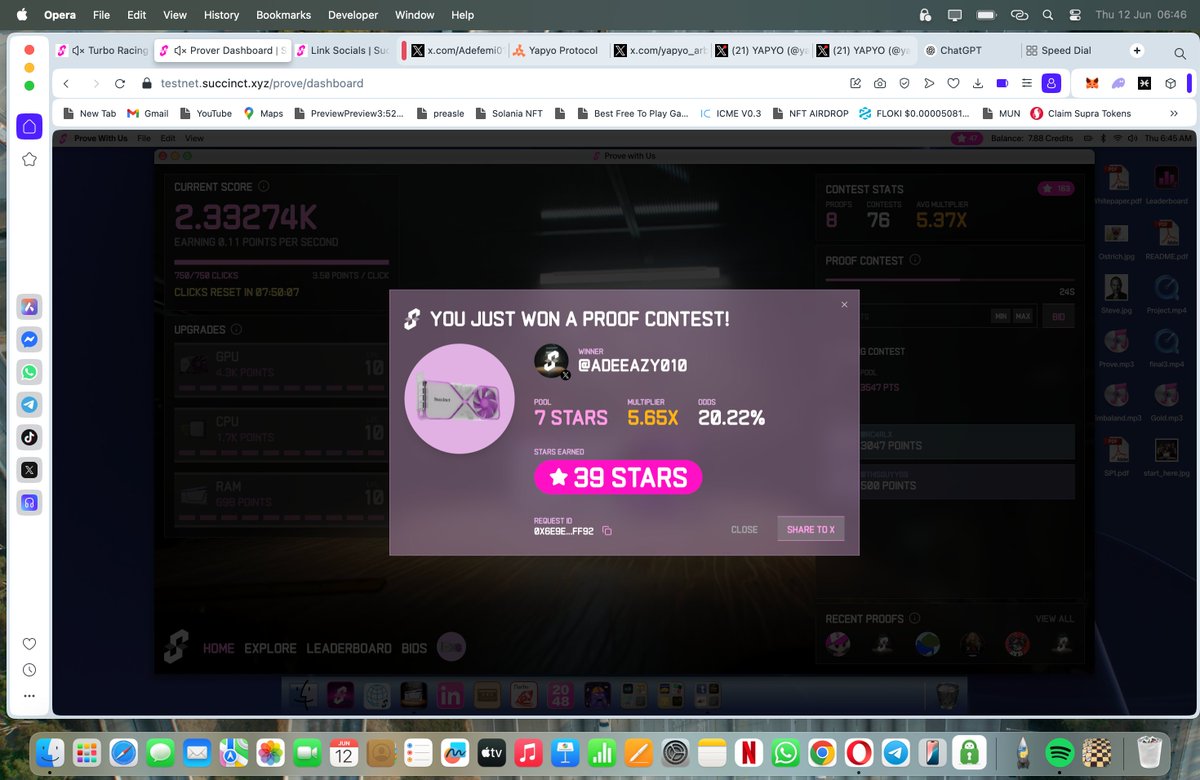 adeeazy010's tweet photo. I just won 39 stars in the Succinct Stage 2 Proof Contest! Prove with us @SuccinctLabs #ProveWithUs @0xCRASHOUT #PINKTEAM IS WINNING🚀 https://t.co/hZnVKmomPA