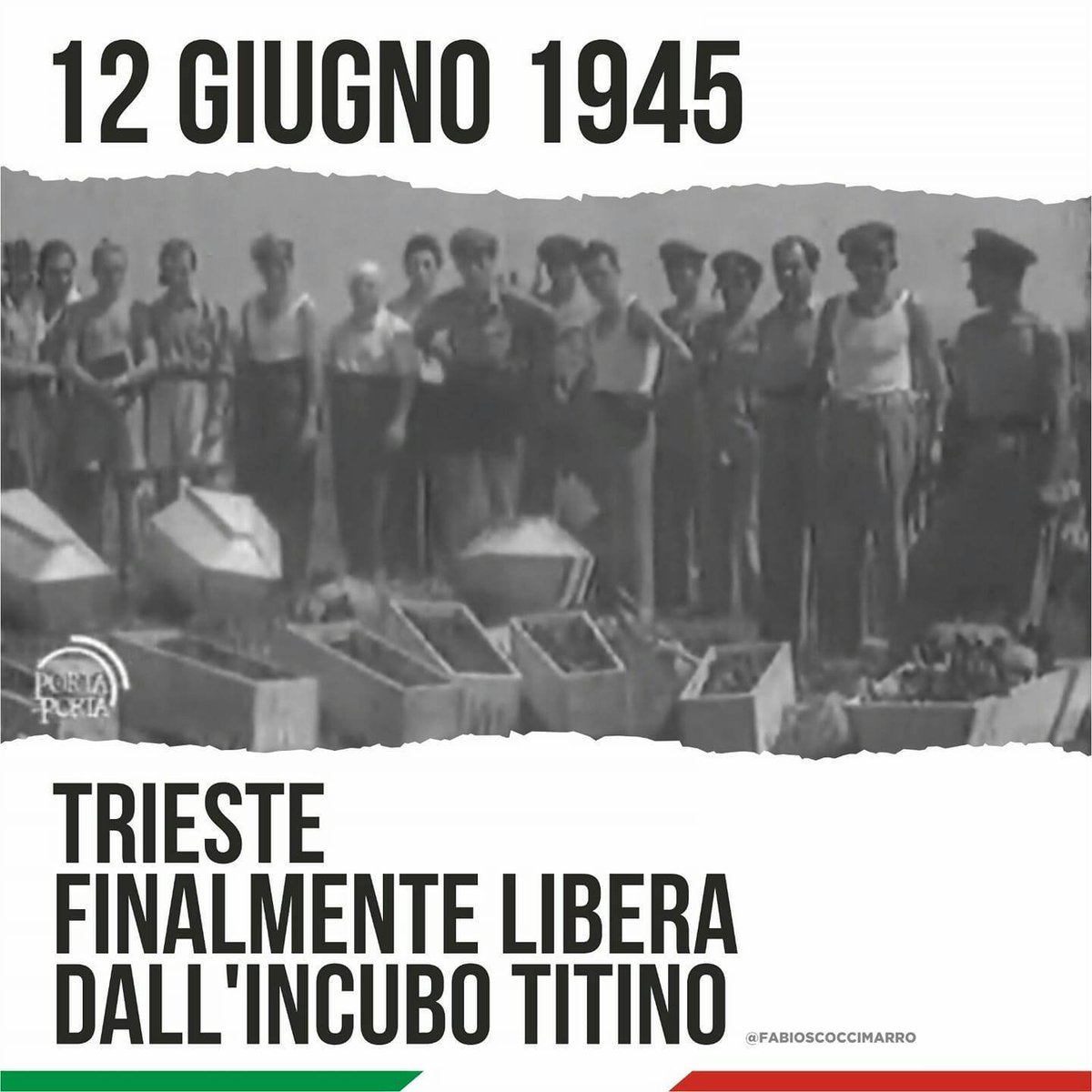 🇮🇹
12 giugno '45 è la "giornata della liberazione" di #Trieste, passata da occupazione nazista, a quella slavo comunista della Jugoslavia di Tito.
Periodo oscuro nella storia della città: truppe jugoslave portarono  terrore, violenza e repressione.
🇮🇹 Viva Trieste, viva l’Italia!