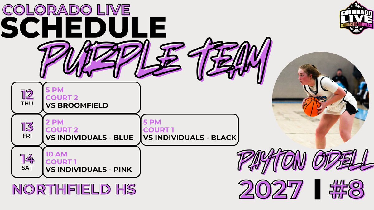 Here is the final schedule! 
<a href="/ColoradoLive_SS/">COLORADO LIVE Scholastic Showcase</a> <a href="/Uprise_Hoops/">Uprise Hoops</a>