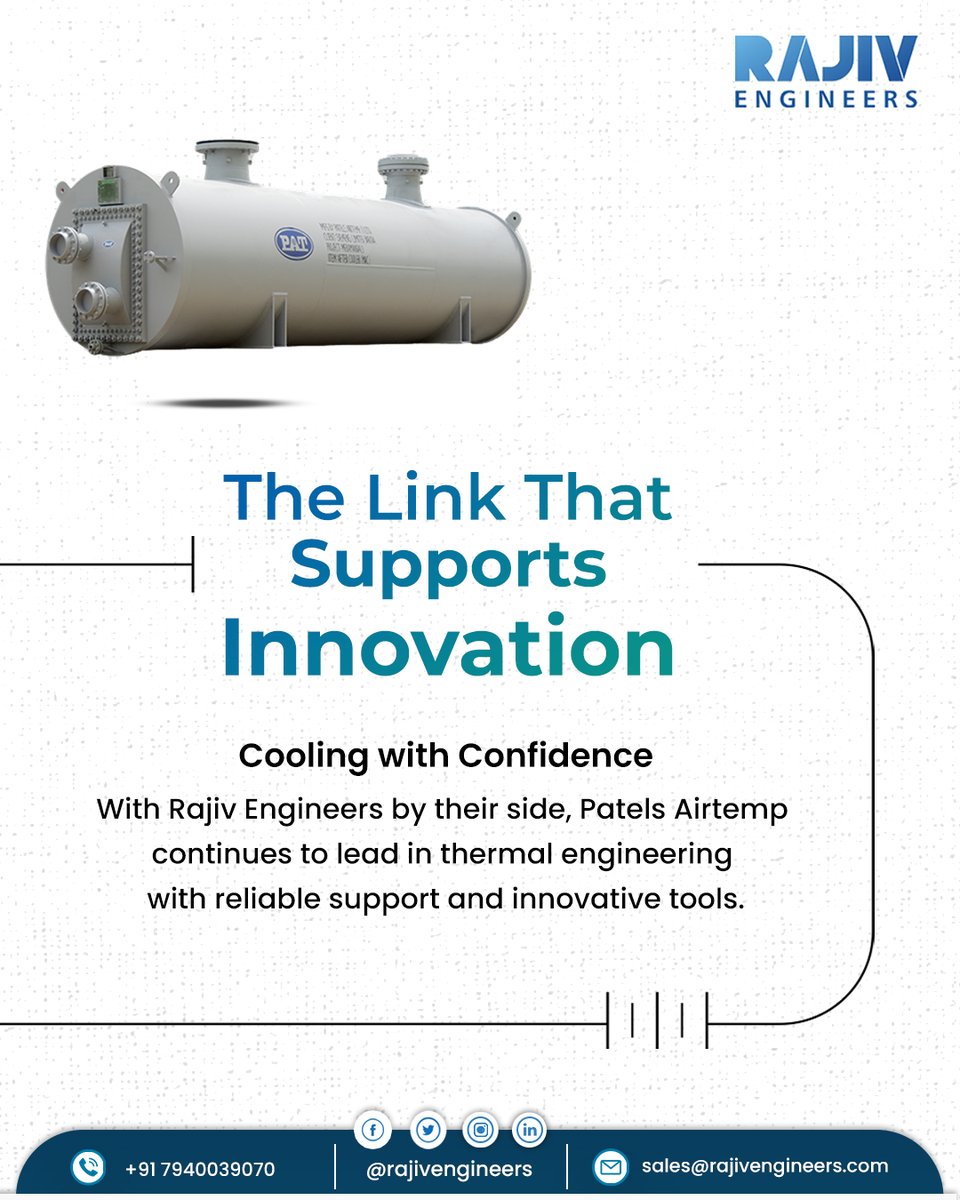 rajivengineers's tweet image. With Rajiv Engineers&apos; cutting-edge solutions, Patels Airtemp continues to set the standard for thermal engineering and reliable cooling systems.

@PatelsAirtemp 
#RajivEngineers #PatelsAirtemp #TrustedTech #ThermalSolutions #CoolingTechnology #EngineeringExcellence