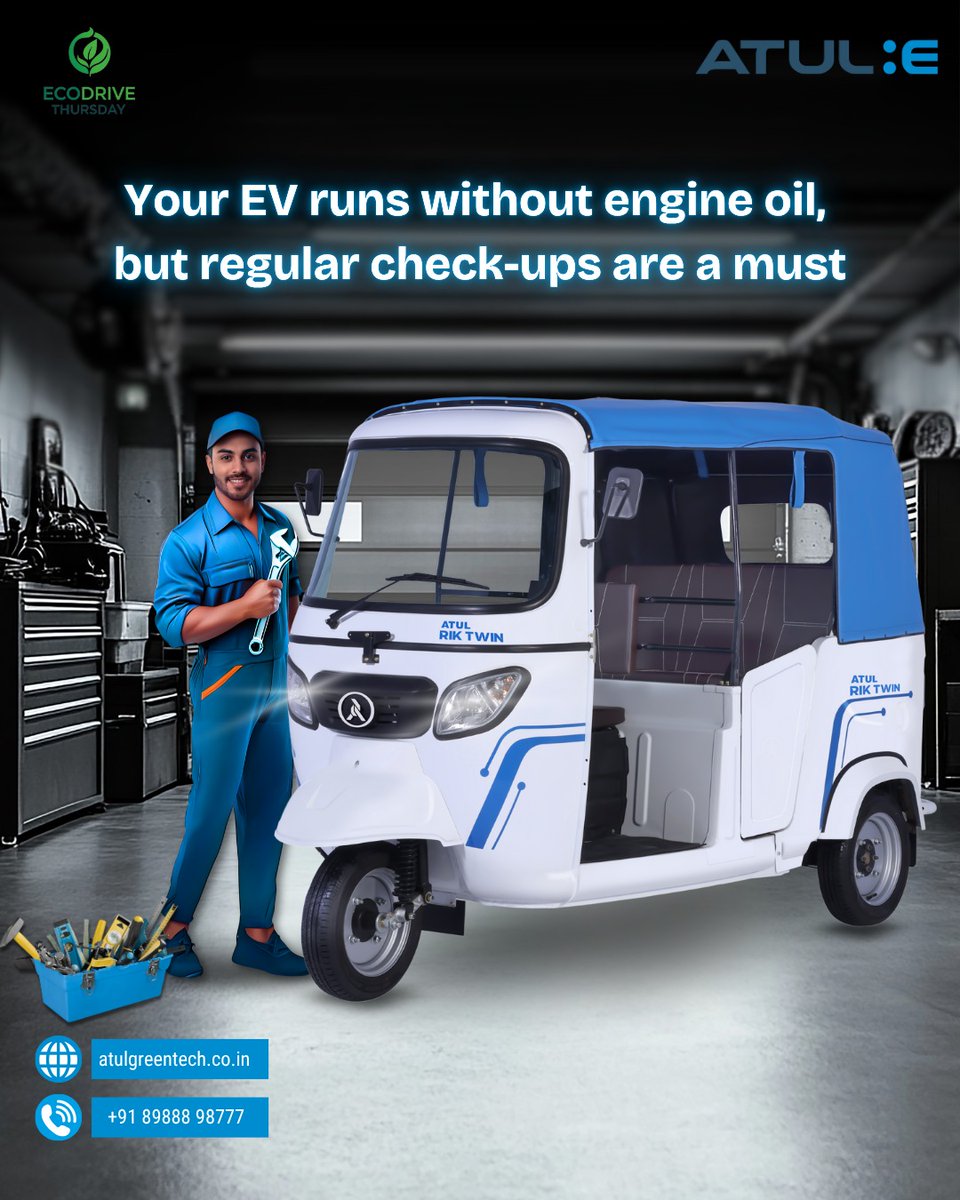AtulGreentech's tweet photo. Tyres, brakes, wiring, and battery health — all require regular checks.
Keep up with your EV maintenance and drive with peace of mind.
#EcoDriveThursday #EVMaintenance #AtulGreentech #ElectricVehicleCare https://t.co/HLuCZh3MDg
