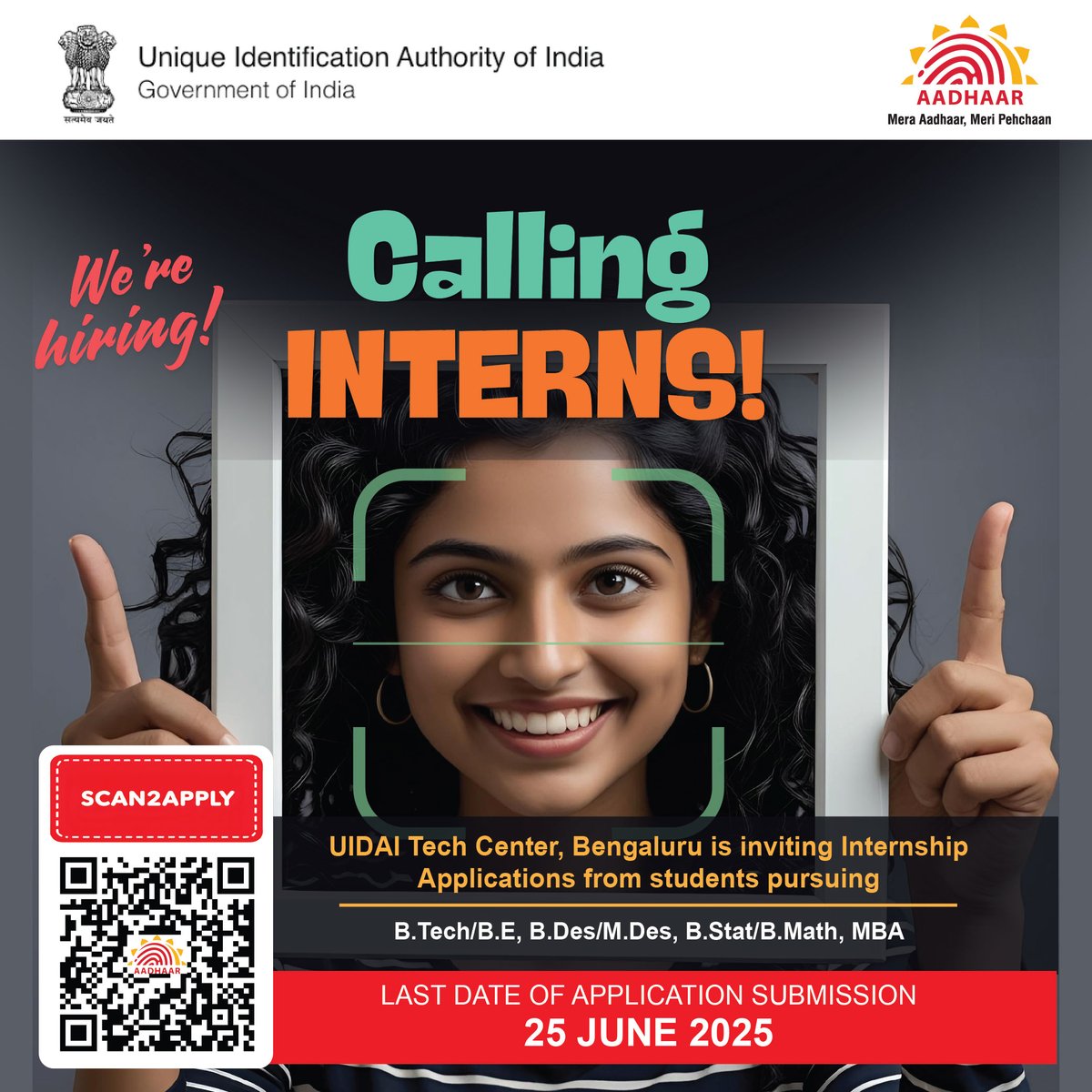 #UIDAI invites applications for Internship from students pursuing B.Tech/B.E, B.Des/M.Des, B.Stat/B.Math, MBA at Technology Center, Bengaluru.
 
Click here to apply: docs.google.com/forms/d/e/1FAI…

The last date to submit the application is 25.06.2025.