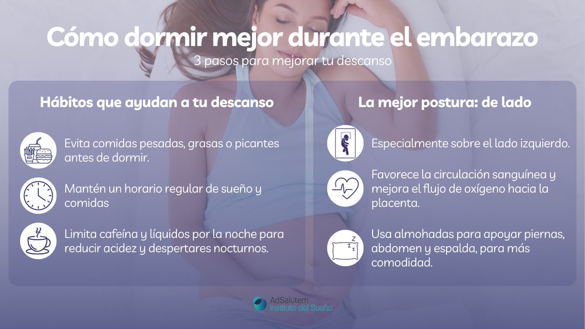¿Insomnio, despertares nocturnos o fatiga durante el embarazo? Duerme de lado (mejor el izquierdo), usa almohadas para mayor comodidad y evita cafeína, comidas pesadas o picantes antes de dormir. Dormir bien es cuidar de ti y del bebé.
#SueñoYEmbarazo #Adsalutem