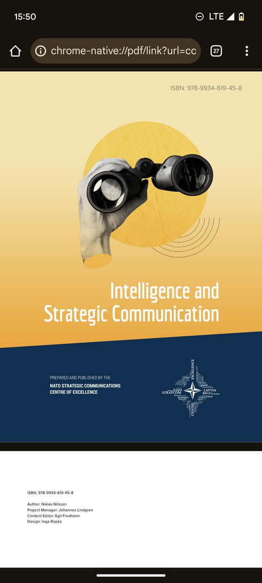 En los últimos años, hemos visto una creciente divulgación deliberada de inteligencia para apoyar acciones de comunicación estrategica.

Este documento del Centro de Excelencia OTAN sobre StratCo explora las posibilidades y riesgos de esta relación:

stratcomcoe.org/publications/i…