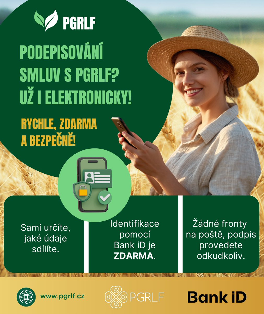 PGRLF, a.s. (@pgrlf_cr) on Twitter photo 📢<a href="/PGRLF_CR/">PGRLF, a.s.</a> přechází na jednodušší a rychlejší proces žádostí o podporu!
➡️ Vše z pohodlí domova, z pole, zkrátka odkudkoliv
➡️ Identifikace přes <a href="/BankiDcesko/">Bank iD</a> je zdarma
➡️ Žádná pošta, žádné fronty
➡️ Rychle, bezpečně, bez papírování
#digitalizace #PGRLF <a href="/MZeCr/">Zemědělství ČR</a> 📢<a href="/PGRLF_CR/">PGRLF, a.s.</a> přechází na jednodušší a rychlejší proces žádostí o podporu!
➡️ Vše z pohodlí domova, z pole, zkrátka odkudkoliv
➡️ Identifikace přes <a href="/BankiDcesko/">Bank iD</a> je zdarma
➡️ Žádná pošta, žádné fronty
➡️ Rychle, bezpečně, bez papírování
#digitalizace #PGRLF <a href="/MZeCr/">Zemědělství ČR</a>