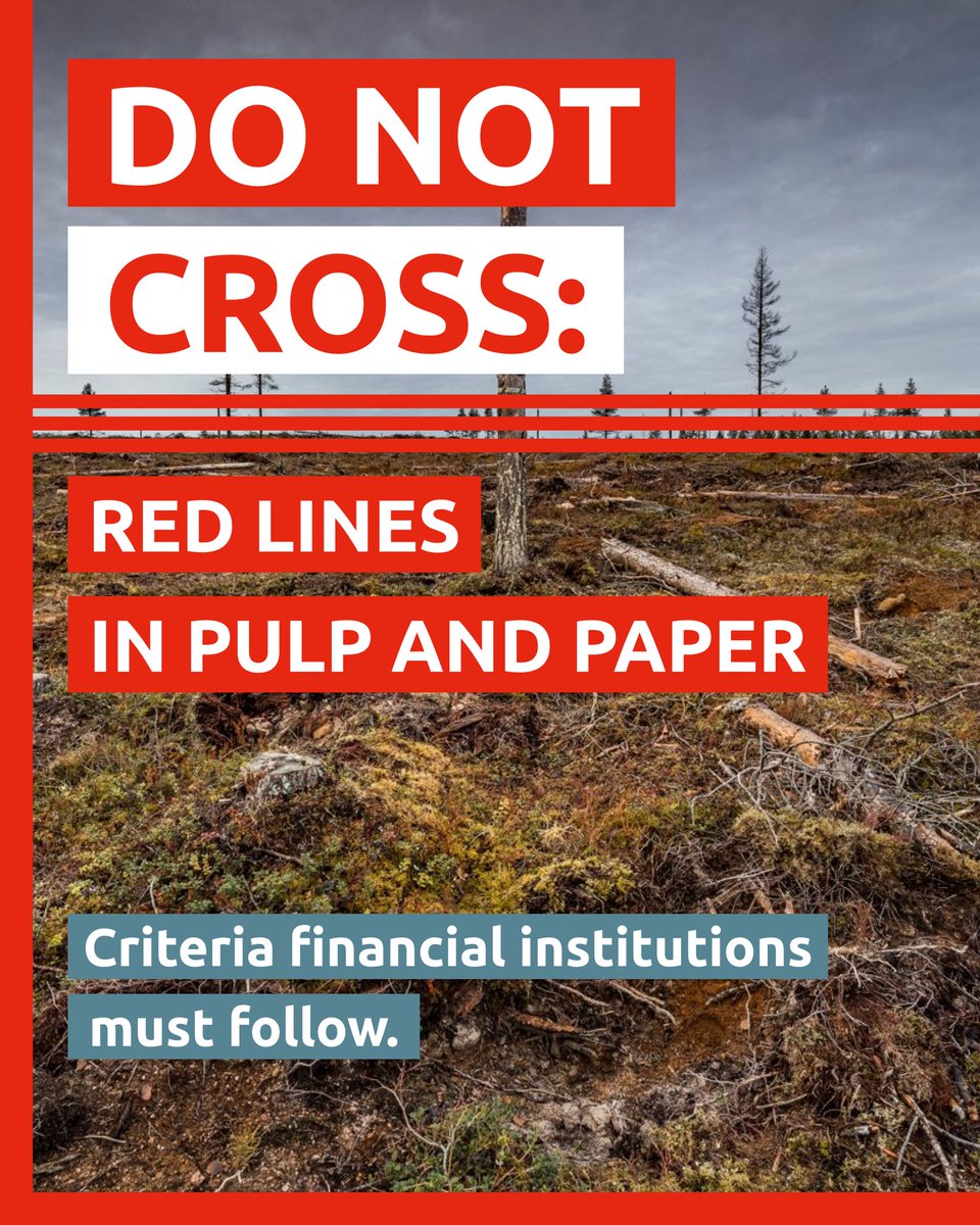 WhatsNYourPapr's tweet photo. ❌ EPN released an updated version of its Red Lines in Pulp and Paper for financial actors to significantly reduce impacts of this industry on land and people.

As we approach real ecological and climate-related tipping points, the time for financial institutions to act is NOW. https://t.co/Z7uFgN7r1N