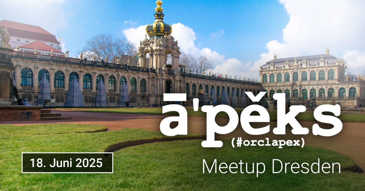 Robotron Technology Channel (@robotron_tecch) on Twitter photo 📣 Nicht verpassen: APEX Meetup Dresden am 18.06. bei Robotron!
Im Fokus stehen der Rückblick auf die APEX Connect, Einblicke ins neue Release von <a href="/Ronny_Weiss_/">Ronny Weiß</a> und Zeit zum Netzwerken mit der Community.
Start: 17 Uhr, inkl. Snacks & Drinks.
#orclapex #APEXMeetup 📣 Nicht verpassen: APEX Meetup Dresden am 18.06. bei Robotron!
Im Fokus stehen der Rückblick auf die APEX Connect, Einblicke ins neue Release von <a href="/Ronny_Weiss_/">Ronny Weiß</a> und Zeit zum Netzwerken mit der Community.
Start: 17 Uhr, inkl. Snacks & Drinks.
#orclapex #APEXMeetup
