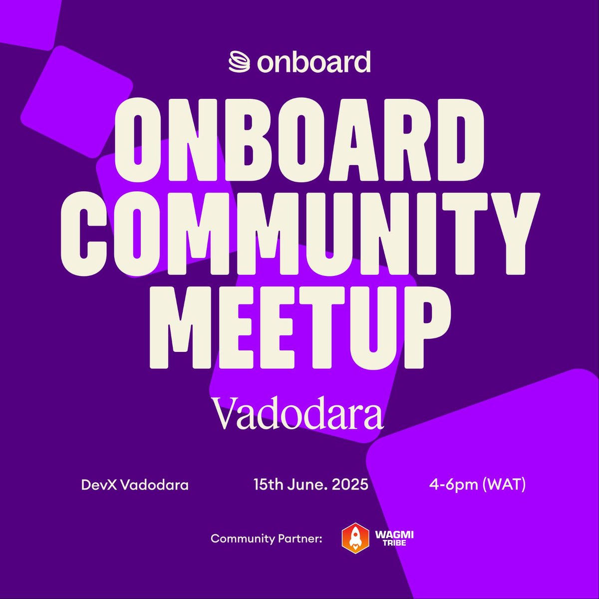 India's first <a href="/OnboardGlobal/">Onboard</a> meet-up is happening in Vadodara!

Come along this #Sunday, June 15 and meet fellow #traders, #P2P merchants and #cryptoenthusiasts of Gujarat
We've got snacks, vouchers worth ₹ 2,000, &amp; more!

Sign up: lu.ma/ssiil50i
