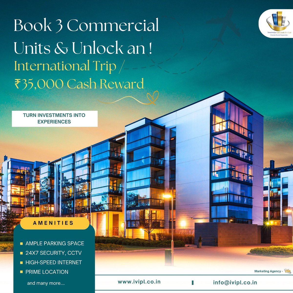 vdigimarks (@_vdigimarks) on Twitter photo 🎉 BIGGEST COMMERCIAL OFFER OF THE SEASON! 🎉
Book 3 Commercial Units with Investvedya Infratech and unlock an International Trip 🌍 or get a ₹35,000 Cash Reward! 💰✈️
📍 Don’t miss this limited-time BIG OFFER!
📞 Visit: ivipl.co.in | 📩 info@ivipl.co.in
#BigOffer 🎉 BIGGEST COMMERCIAL OFFER OF THE SEASON! 🎉
Book 3 Commercial Units with Investvedya Infratech and unlock an International Trip 🌍 or get a ₹35,000 Cash Reward! 💰✈️
📍 Don’t miss this limited-time BIG OFFER!
📞 Visit: ivipl.co.in | 📩 info@ivipl.co.in
#BigOffer
