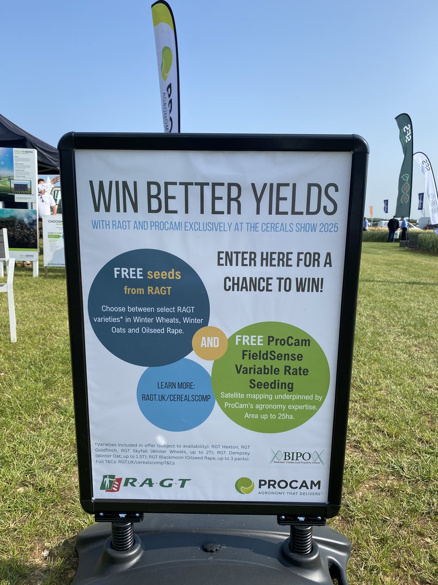ProCam UK (@procamuk) on Twitter photo Coming to <a href="/CerealsEvent/">Cereals Event</a> today?
Don't miss our great free-to-enter competition with <a href="/ragtseedsuk/">RAGT Seeds UK</a>. You could win a ProCam FieldSense consultation, FieldSense Variable Rate Seeding (up to a maximum of 25ha), plus up to 2 tonnes of seed from select RAGT varieties! ProCam stand 734. Coming to <a href="/CerealsEvent/">Cereals Event</a> today?
Don't miss our great free-to-enter competition with <a href="/ragtseedsuk/">RAGT Seeds UK</a>. You could win a ProCam FieldSense consultation, FieldSense Variable Rate Seeding (up to a maximum of 25ha), plus up to 2 tonnes of seed from select RAGT varieties! ProCam stand 734.