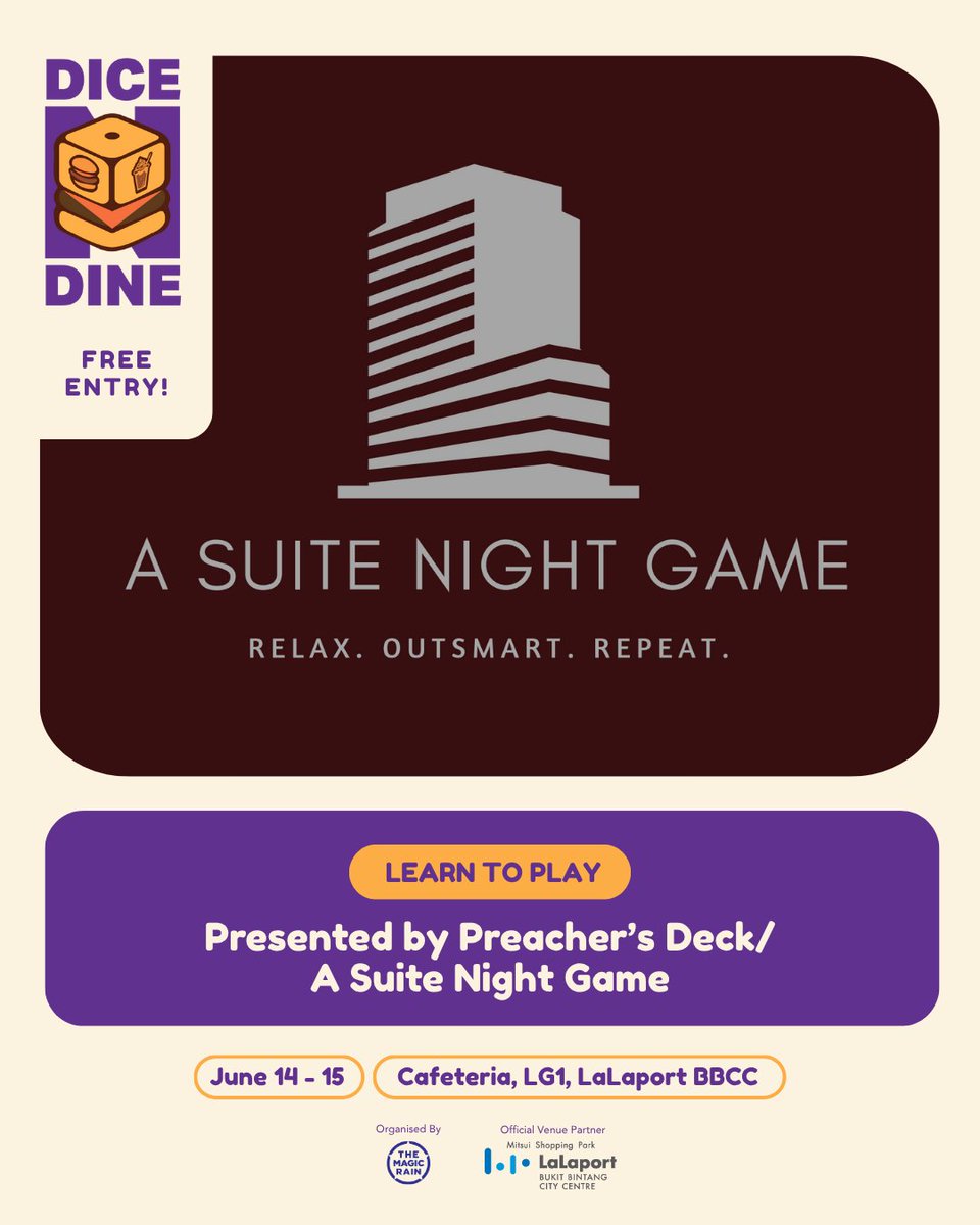 Preacher's Deck and A Suite Night Game will be showcasing a variety of games and even magic tricks, including A Suite Night Game, Reviews War, Preacher’s Deck, and Rosen Roy Glass. Learn more at their event booth!

📅 June 14 - 15
📌 Cafeteria, LG1, LaLaport BBCC
🎫 FREE ENTRY!