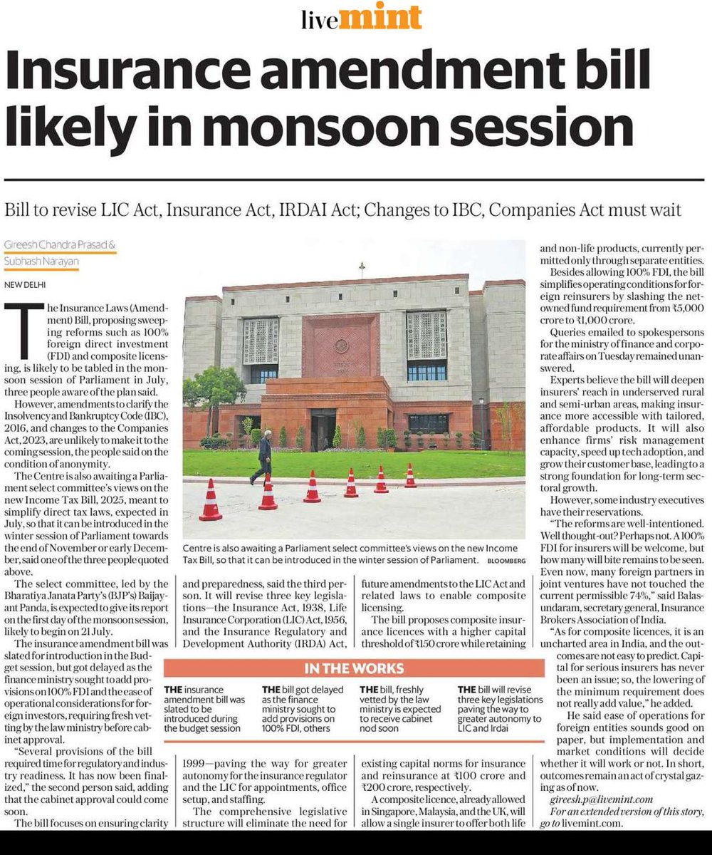ibai_in's tweet image. IBAI Secretary General Balasundaram weighs in on the upcoming Insurance Amendment Bill: "Lowering minimum capital requirements doesn't really add value."

Read the full analysis in @livemint by @GireeshCP and @SubhashNarayan

#InsuranceReforms #IBAI #InsuranceBill2025