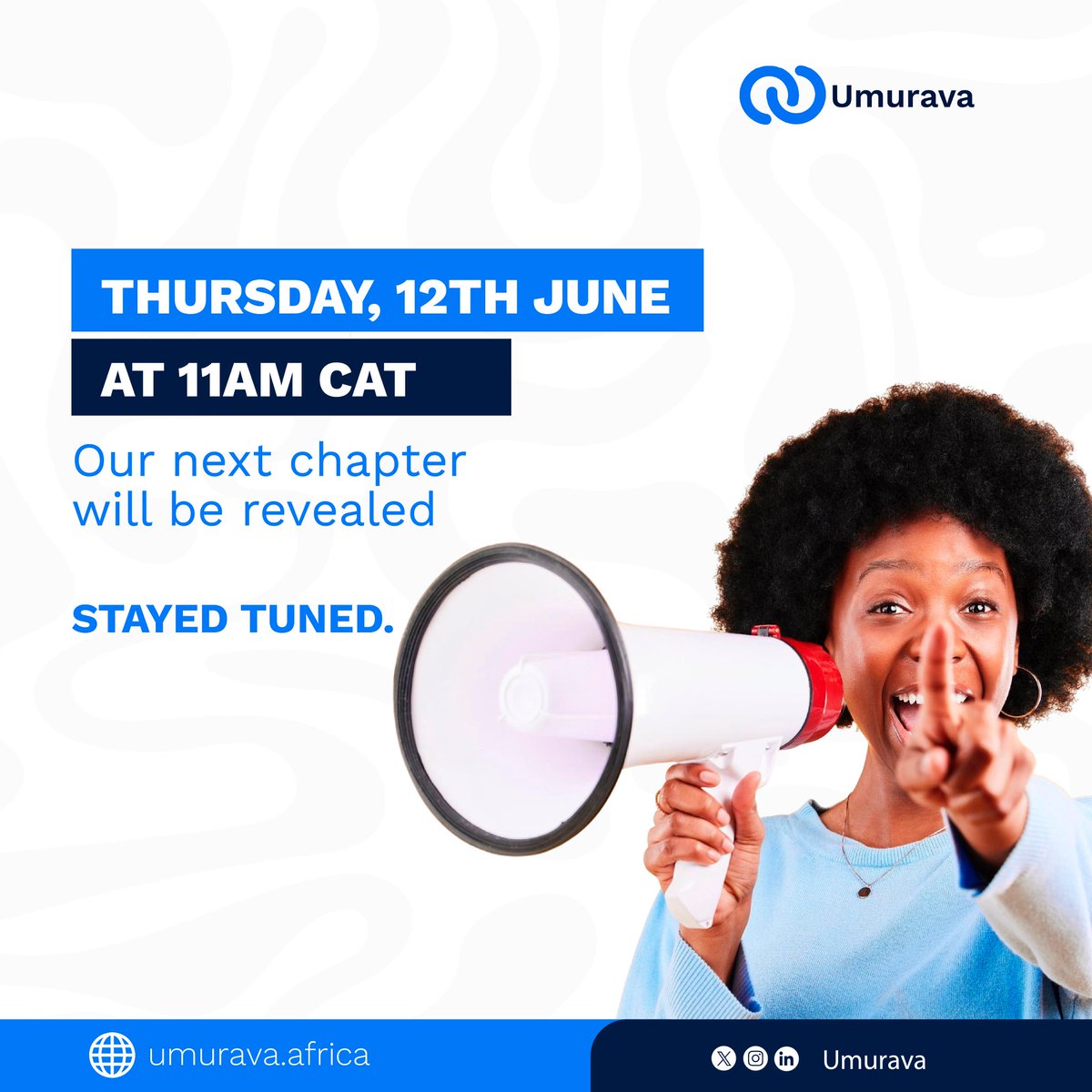🚨 MARK YOUR CALENDARS 🚨
📅 Thursday, 12th June — 11AM CAT, Get ready to witness our next chapter.

📌 Stay tuned, you wouldn’t want to miss this!

#StayTuned #CountdownBegins