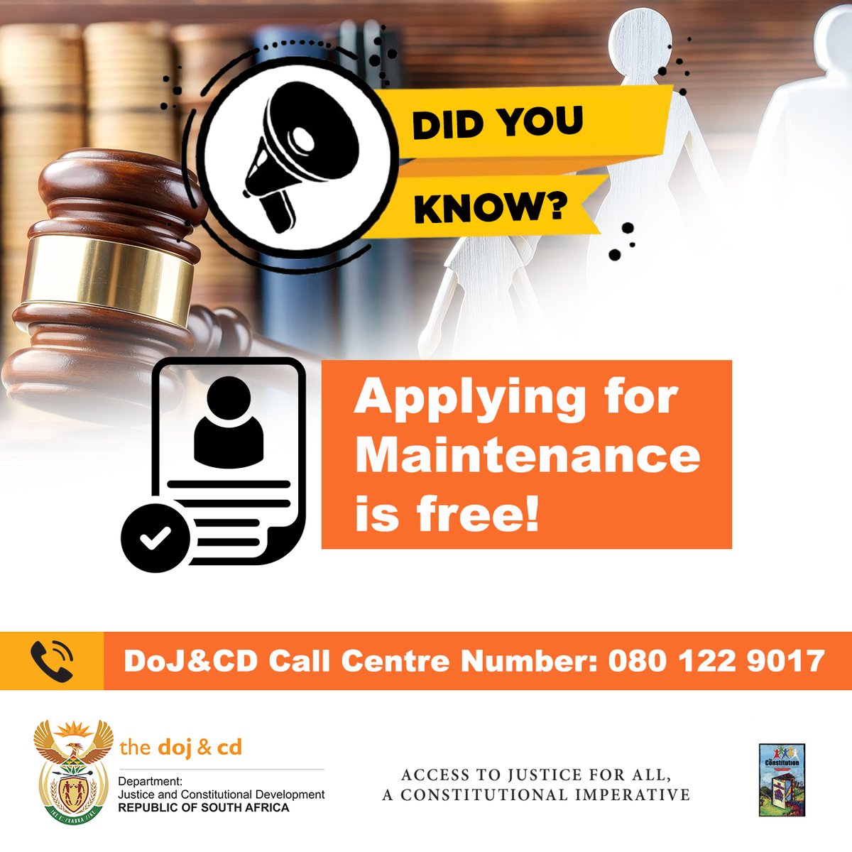 Did you know? Application for Child Maintenance is free at your nearest Magistrates Court.
#AccessToJusticeForAll
#YouthMonth2025