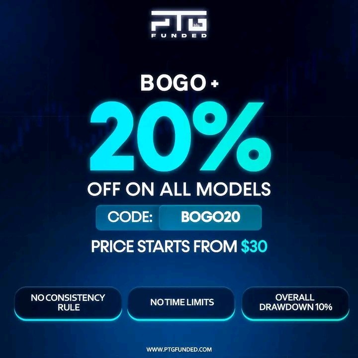 BOGO + 20% OFF ALERT!
Take advantage of our biggest offer yet — Buy One, Get One + 20% OFF on ALL challenge models! 🚀
Use code BOGO20 at checkout.

✅ No Consistency Rule
✅ No Time Limits
✅ 10% Max Drawdown
💥 Prices start from just $30 

Don’t miss this — limited time only.