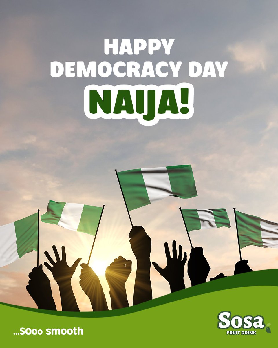 Sosafruitdrink's tweet photo. Today, we raise our flags high and celebrate the strength of our voices!
Happy Democracy Day, Naija!
#SOooSmooth #SosaFruitDrink #CatchASmoothBreak #happydemocracyday #Democracy https://t.co/CYbBngjFJY