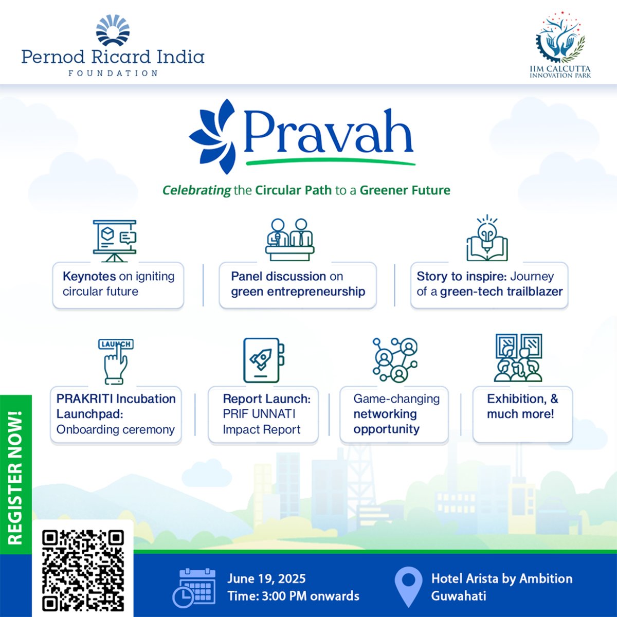 #PRAVAH is where green ideas meet bold action!
Join us in Guwahati for powerful keynotes, a clean-tech founder story, panels &amp; unmatched #networking.

📅 June 19, 2025
📍 Hotel Arista by Ambition
🔗 Register: lnkd.in/gCaEVZ8H
<a href="/Pernod_Ricard/">Pernod Ricard</a> 

#Circularity #Sustainability