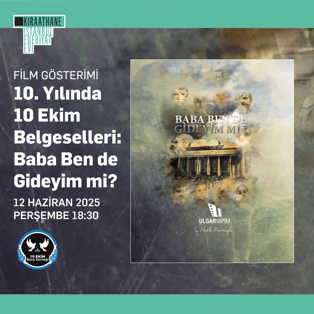 Bu akşam saat 18:30’da, Kıraathane İstanbul Edebiyat Evi’nde, 10 Ekim Barış Derneği ile ortaklaşa başlattığımız “10. Yılında 10 Ekim Belgeselleri” film gösterimlerinin beşincisinde, Nesrin Yılmaz’ın yönettiği “Baba Ben de Gideyim mi?” belgeseli gösterilecek…    

Belgesel,