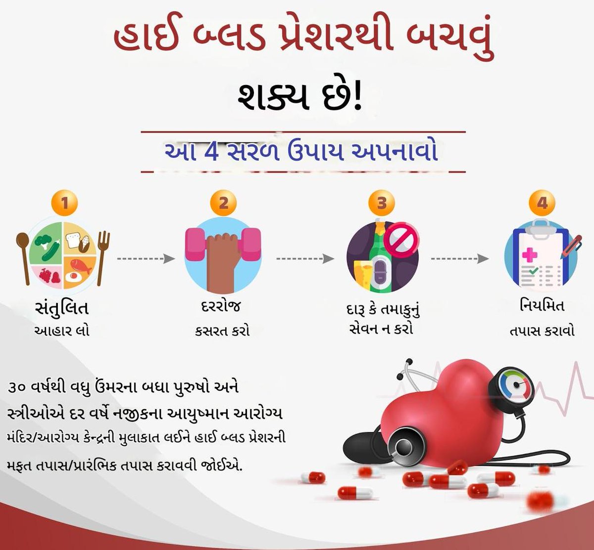 dieco_cu_health's tweet image. બ્લડ પ્રેશરને નિયંત્રિત કરવું શક્ય છે.  નીચેના 4 પગલાંથી, તમે તમારા બ્લડ પ્રેશરને અસરકારક રીતે નિયંત્રિત કરી શકો છો અને સ્વસ્થ જીવનશૈલીનો આનંદ માણી શકો છો.
#AyushmanBharat 
#Ncd
