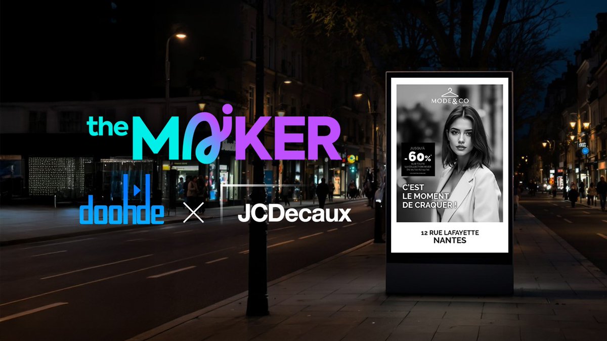 JCDecaux France (@jcdecaux_france) on Twitter photo JCDecaux et la startup Doohde étendent leur partenariat et lancent The mAIker : une plateforme en ligne adossée à l’IA à destination des annonceurs locaux leur permettant de créer eux-mêmes leurs affiches : jcdecaux.fr/communiques-de… JCDecaux et la startup Doohde étendent leur partenariat et lancent The mAIker : une plateforme en ligne adossée à l’IA à destination des annonceurs locaux leur permettant de créer eux-mêmes leurs affiches : jcdecaux.fr/communiques-de…