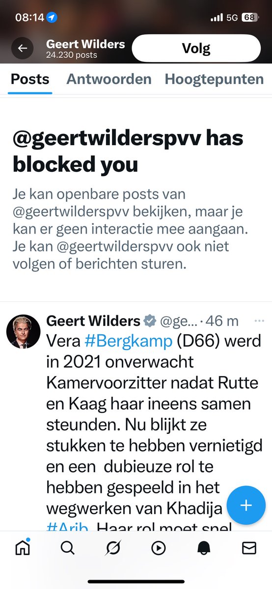 Rupunta's tweet image. De #democratie heeft een dreun gekregen. De #dialoog is verloren. Ik zal met de door mij gewaardeerde @SchotWim weer live het gesprek moeten aangaan in @CafeDeBiet. @geertwilderspvv heeft mij geblokkeerd! #uitsluiting