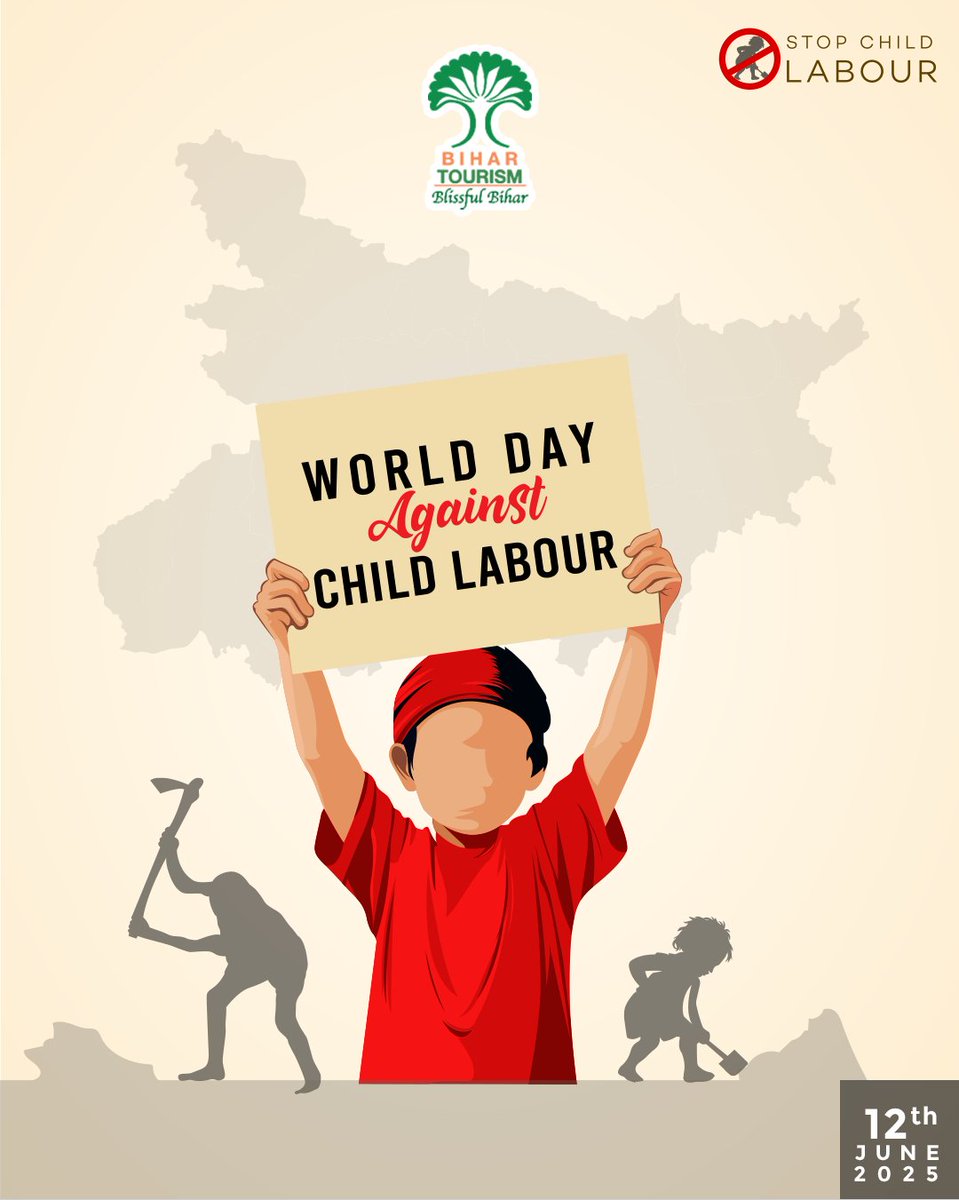 TourismBiharGov's tweet photo. A pen in their hand is more powerful than a tool. Let them learn, not earn. Together, let’s protect every child’s right to dream.
#Bihar #IncredibleIndia #Blissfulbihar #childlabour #childlabourday #protectchild 
@incredibleindia @tourismgoi @MLARajuSingh https://t.co/JQhqhUJOpK