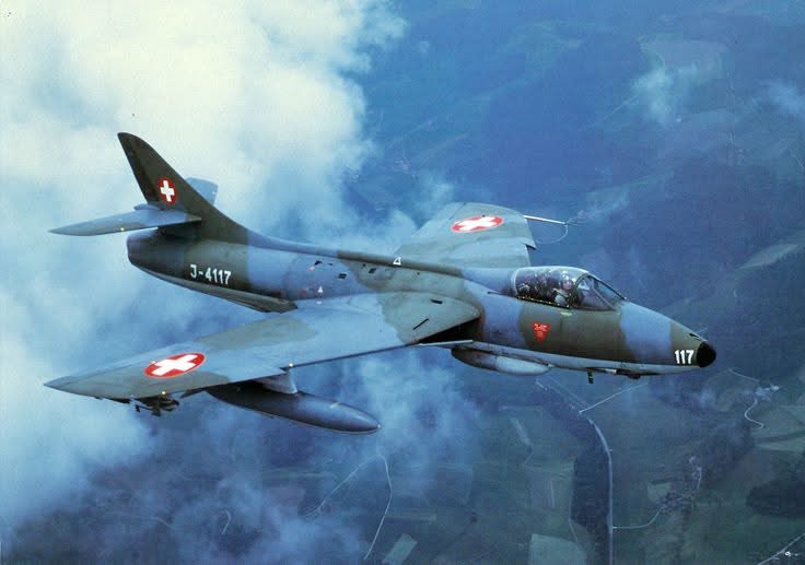 Hunter in Swiss service. 
Over 2000 built and served many air forces.
My 400 hours on type were a most enjoyable time.