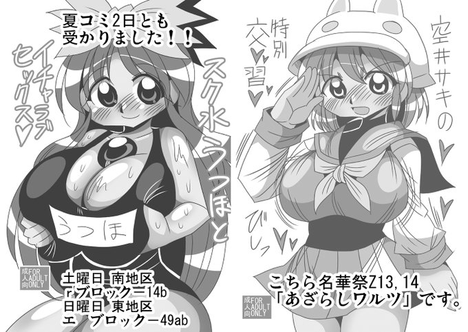 名華祭ペーパーです!!! Z13 14 あざらしワルツです。新刊は2種 萃香と青娥のエロ本です。 