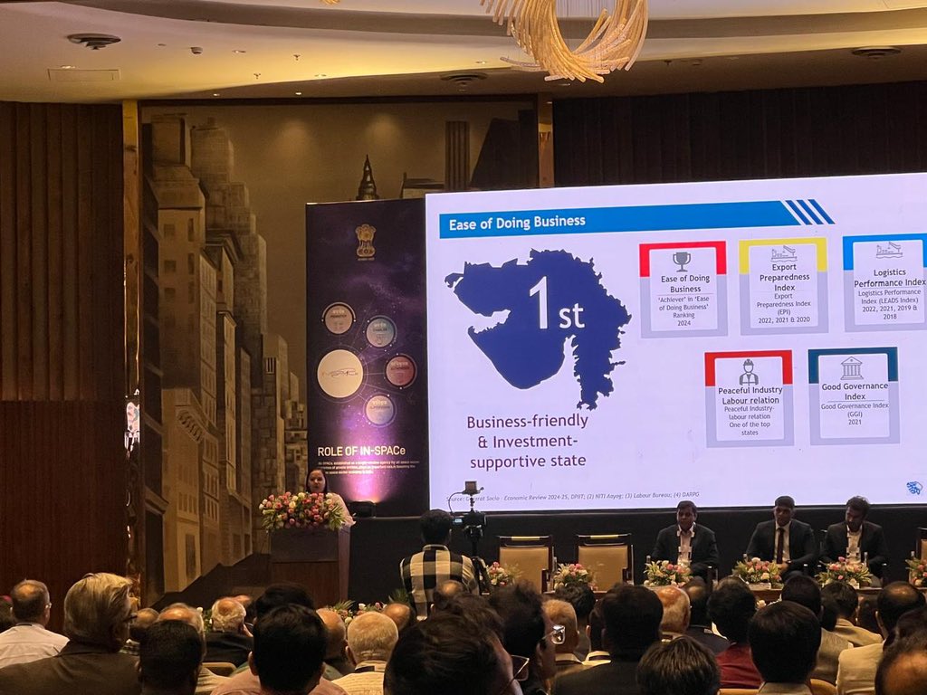 GSEM_DST's tweet photo. MD-GSEM @nehakumariias shared Gujarat’s perspective on the thriving space-tech ecosystem at the 7th Industry Connect organized by @INSPACeIND.Highlighting the vision of the GoG to propel the state into the orbit of global spacetech innovation and manufacturing hub.#GSEM #INSPACe https://t.co/hkWa73f5So