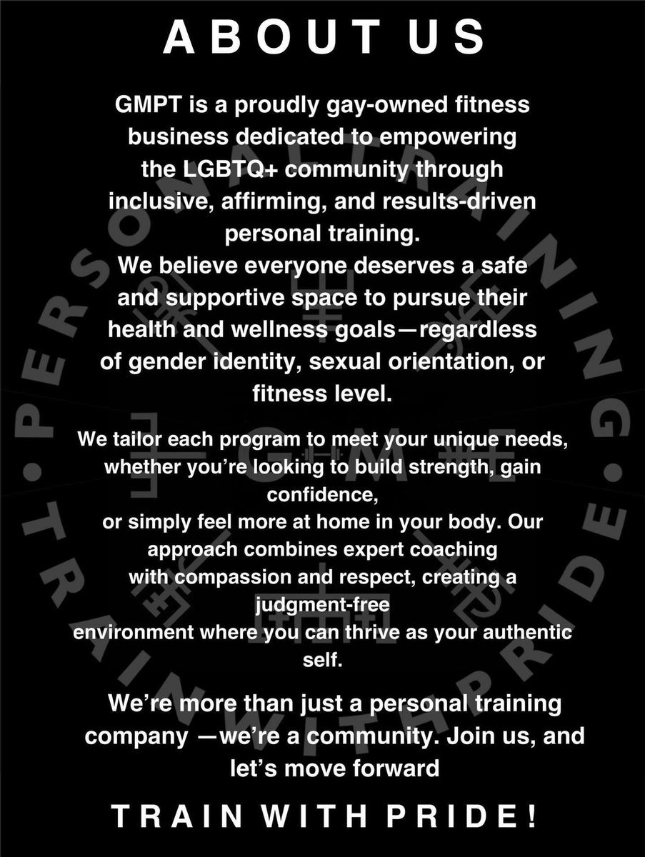 gmptuk's tweet photo. We are GM Personal Training - Train with Pride #trainwithpride #lgbtqownedbusiness🏳️🌈 #inclusivefitness #safespacetraining #personaltraining #gmptuk #seanandjamesgmpt #gayfitness #fitfam #muscle #personaltrainer https://t.co/TujKNdYSye