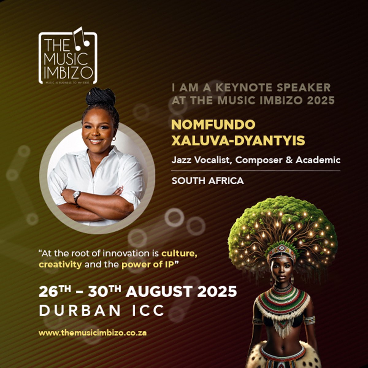 #KeynoteSpeaker introducing Nomfundo Xaluva-Dyantyis, a multi-award winning Jazz vocalist, composer and academic. She is our Keynote Speaker for The Music Imbizo 2025. #TheMusicImbizo #CultureCreativityIP