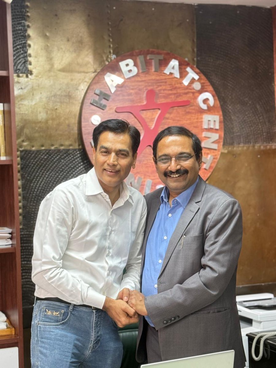 Always a pleasure meeting one of the most sober faces of Indian Television dear Sayeed Ansari of <a href="/aajtak/">AajTak</a> . He was accompanied by Jayashankar Menon, Group Chief Administrative Officer &amp; Gurinder Singh, Deputy General Manager.
<a href="/IHCDelhi/">India Habitat Centre</a> <a href="/IndiaToday/">IndiaToday</a> <a href="/SunilAmbekarM/">Sunil Ambekar</a> <a href="/AshwiniVaishnaw/">Ashwini Vaishnaw</a>