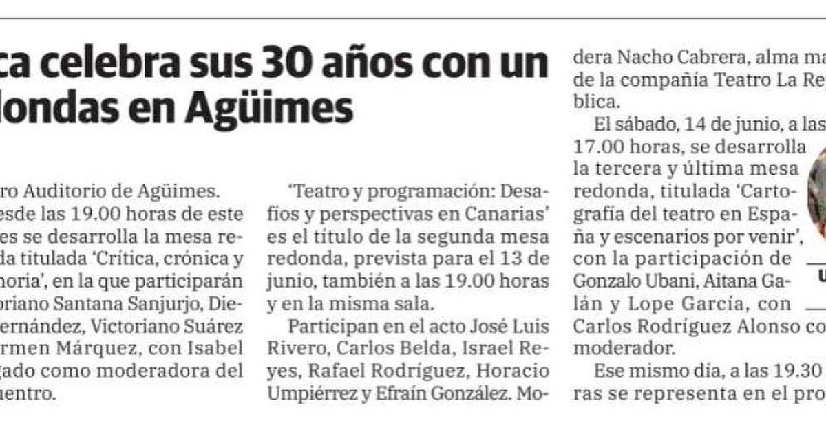 🎭 Teatro La República cumple 30 años y queremos celebrarlo contigo.

📍 Hall del Teatro Auditorio de Agüimes
📅 Desde hoy hasta el sábado 14
🕰️ A partir de las 19:00 h (sábado desde las 17:00 h)

Un espacio para reencontrarnos, seguir caminando juntos.
Más lejos.

¿Te apuntas?