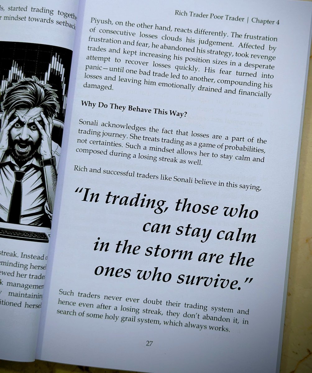 Tough markets test your nerves, not just your strategy 🧠⚡

In #trading, it’s not the smartest but the calmest who survive the storm. 

Stay composed. Stay consistent.

Source: Rich Trader Poor Trader 📘by <a href="/KommawarSwapnil/">Swapnil Kommawar</a> 

#TradingPsychology #StockMarketIndia #Trading
